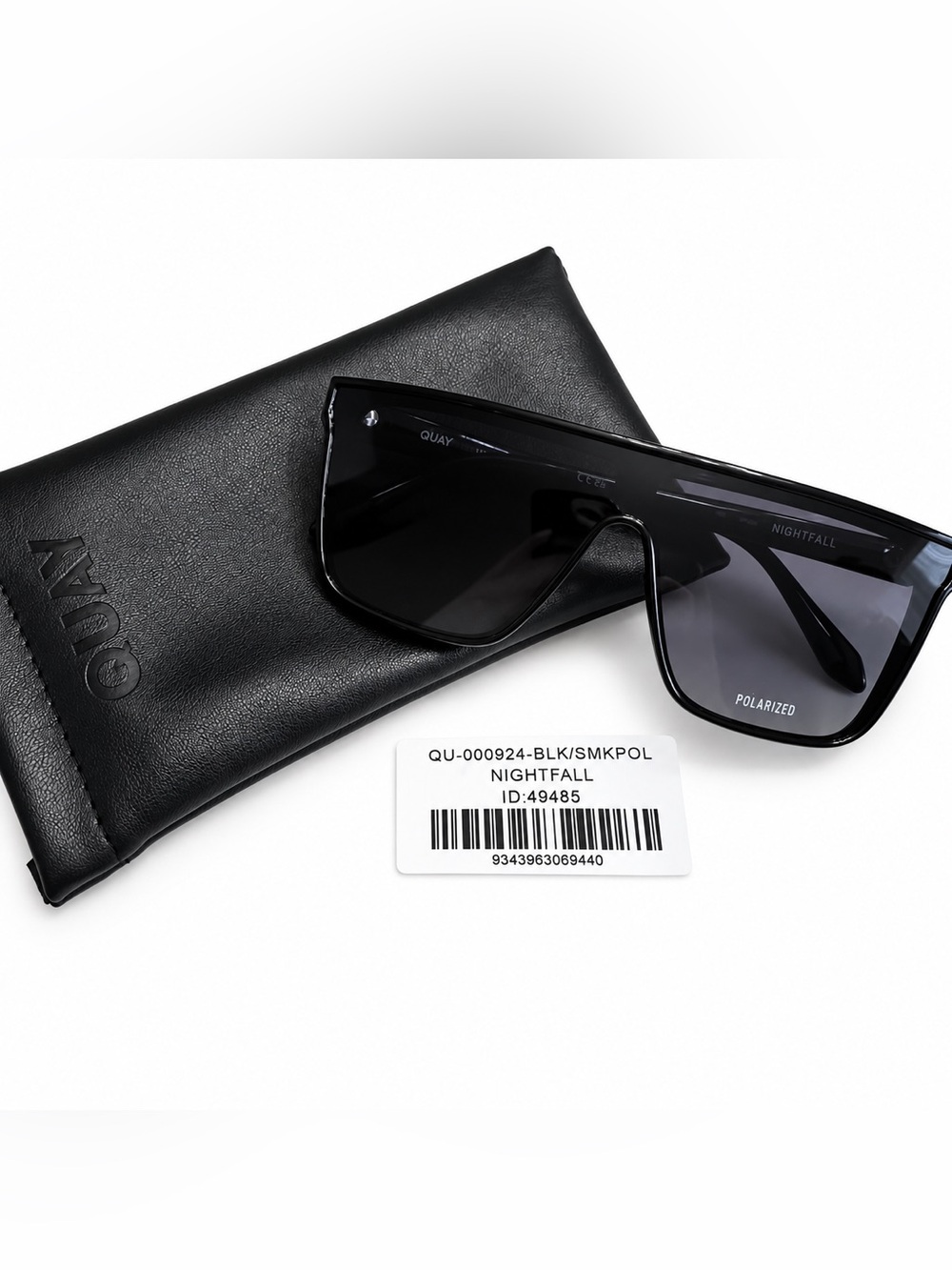 QUAY Nightfall Polarized Black Oversized Shield Sunglasses